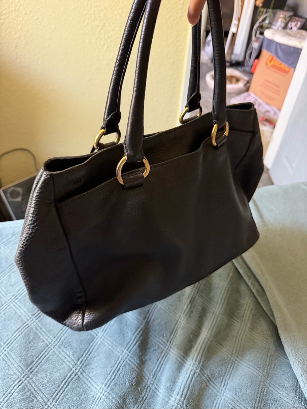 Prada Black Pebbled Leather Top-Handle Tote with Gold Hardware - Picture 2 of 11